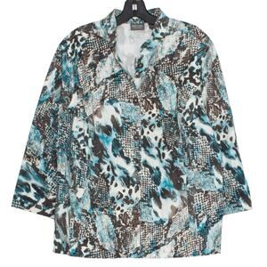 Chicos Jacket 3/4 Sleeve Animal Boho Grunge Hippie Psychedelic Blue Size 3 XL 16